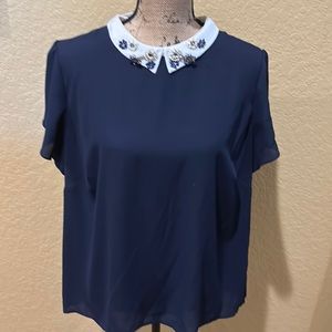 Oasis blue, short sleeve, embellished top, size 16, EUC  | offer in description